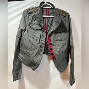 Free People Gray Utility Jacket with Red Accents